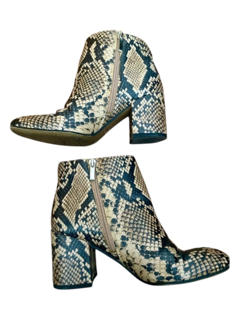 Franco Sarto Snakeskin Print Ankle Boots Block Heel Western 7.5
